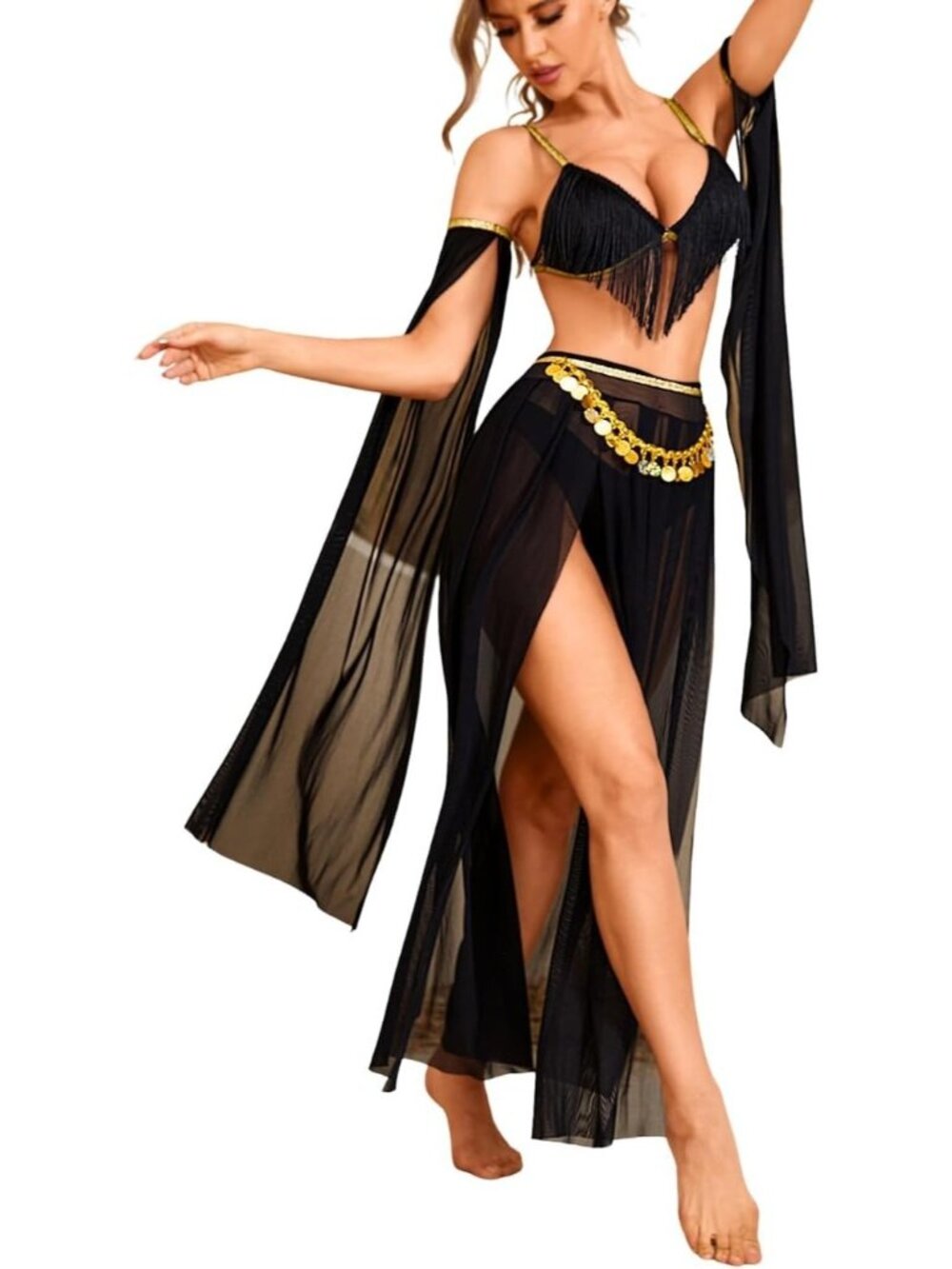Women Black Sequin Belly Dance Lingerie Sexy Costume Cosplay Rave Festival SMALL